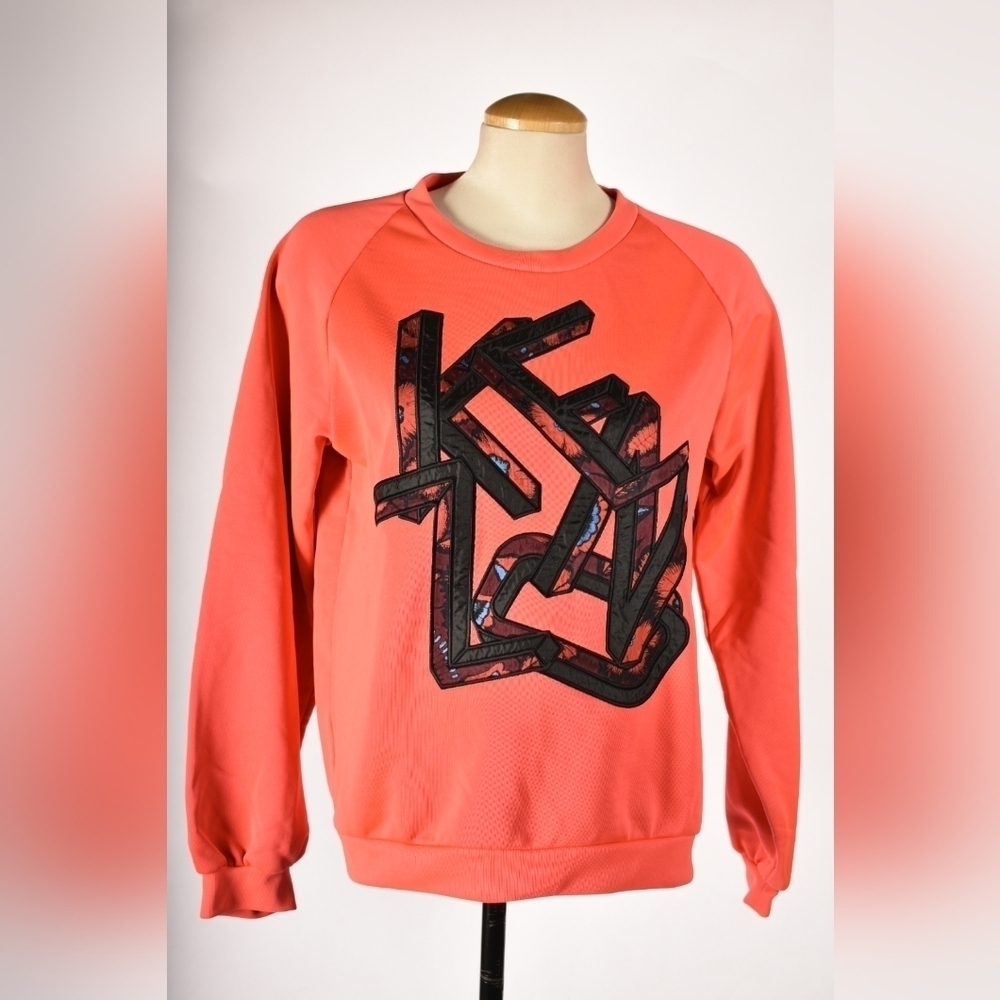 KENZO Electric  Pink Orange Grafiti Logo Cotton Poly Sweatshirt Large Portugal